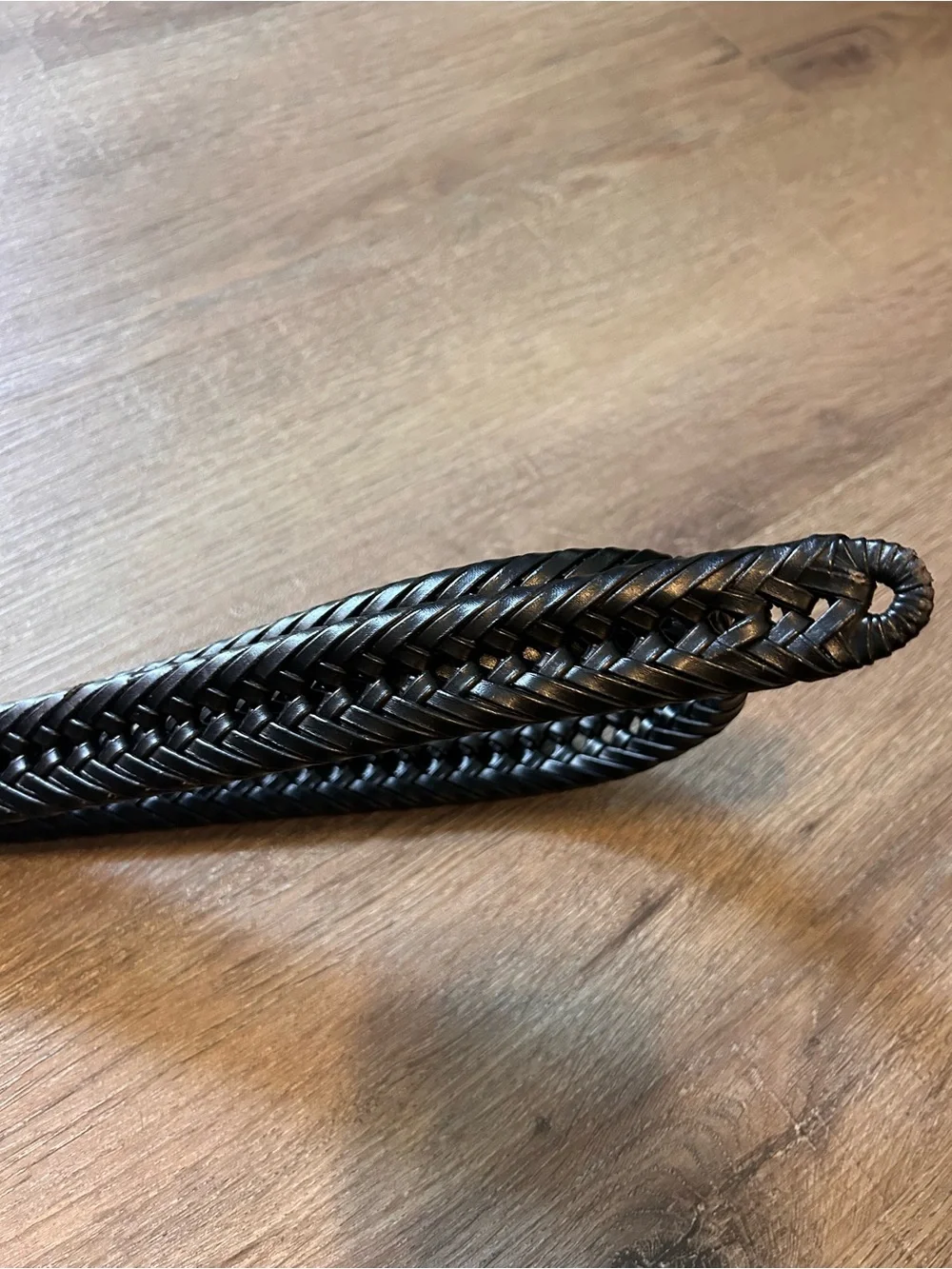 Braided Belt Unisex One Size Black Adjustable Brass Tone Buckle 58” Long